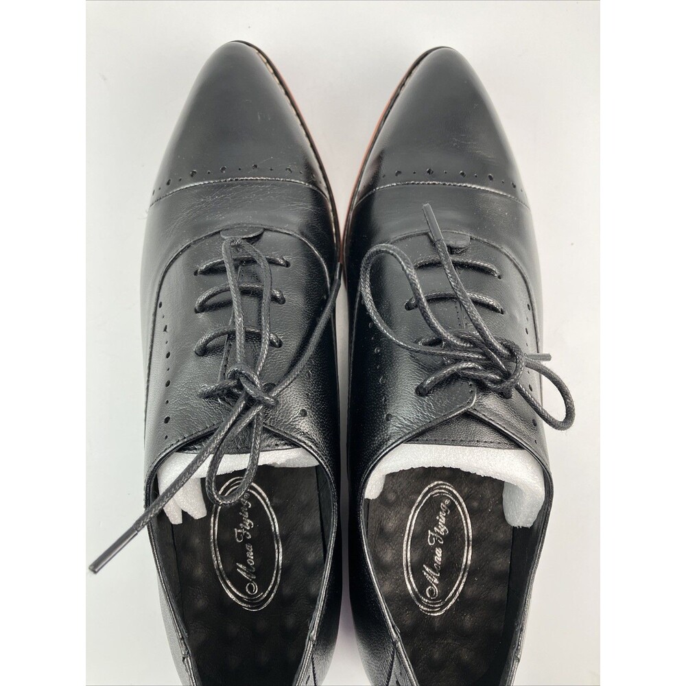 Mona Flying Womens Leather Flat Oxfords Shoes for Women Perforated Lace Size 9 - Picture 10 of 16